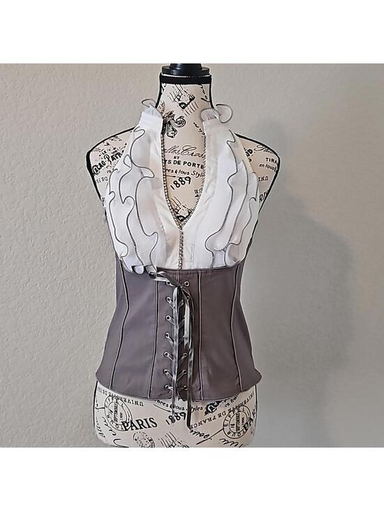 Tops - Vintage Style Corset Halter Top with Ruffle Detail